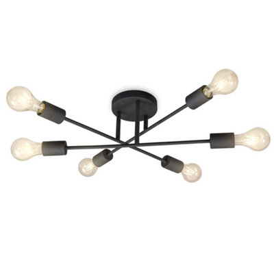 B.k.licht Bulb Socket E27 Black 6 Lamp Ceiling Lamp from B&Q