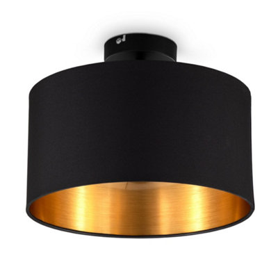 B.k.licht Bulb Socket E27 Black Gold Fabric Shade Ceiling Lamp (Dia)30Cm from B&Q