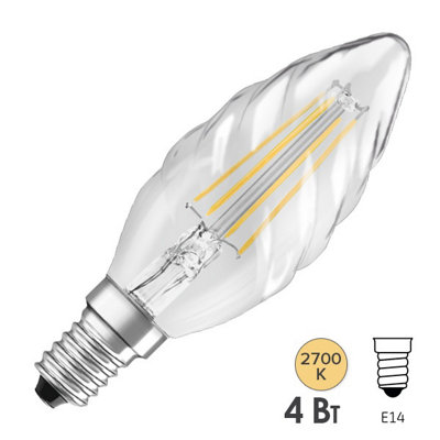 Osram Parathom Retrofit Classic Led E14 Candle Filament Clear 4W 470Lm827 Extra Warm White from B&Q