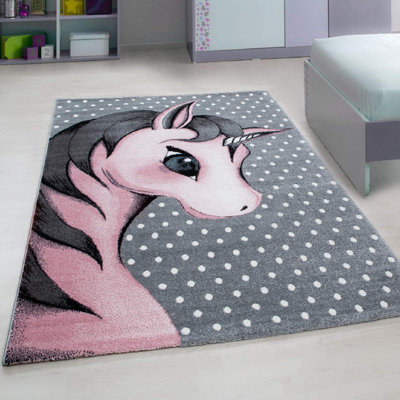 Bravich Pink And Grey Polkadots Unicorn RugKids80X150Cm from B&Q