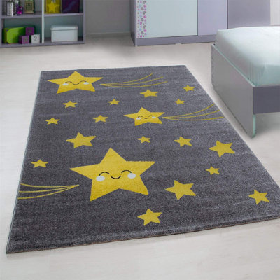 Bravich Mustard Stars RugKids80X150Cm from B&Q