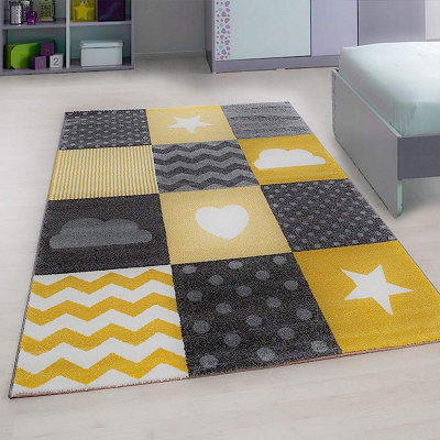 Bravich Yellow And Grey Checked RugKids80X150Cm from B&Q