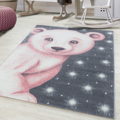 Bravich Pink Bear Kids RugBambi160X230Cm (5'4"x7'8") from B&Q