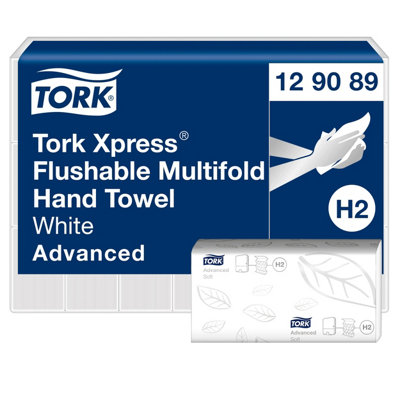 Tork Xpress Flushable Multifold Hand Towels 129089H2 Advanced Folded Paper Towels For DispenserAbsorbentTear Resistant, from B&Q