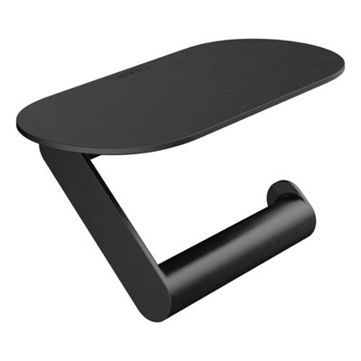 Hansgrohe Wallstoris Bathroom Toilet Roll Holder With Shelf Matt Black Modern from B&Q