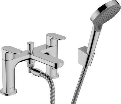 Hansgrohe Rebris S 2-Hole Rim Mounted Bath Mixer With Diverter Valve And Vernis Blend Hand Shower Vario Chrome 72447000 from B&Q