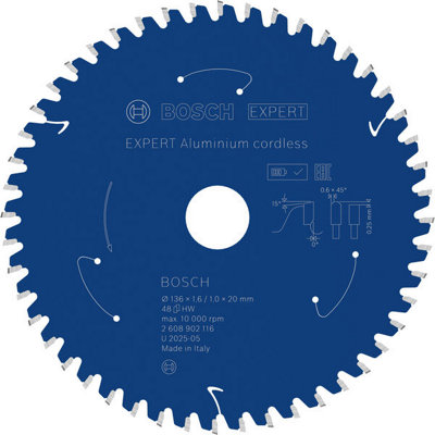 Bosch Expert Aluminium Circular Saw Blade 136 X 1.6/1 X 20mm T48 2608902116 from B&Q