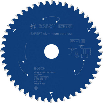 Bosch Expert Aluminium Cordless Circular Saw Blade 140 X 1.8/1.3 X 20mm T48 from B&Q