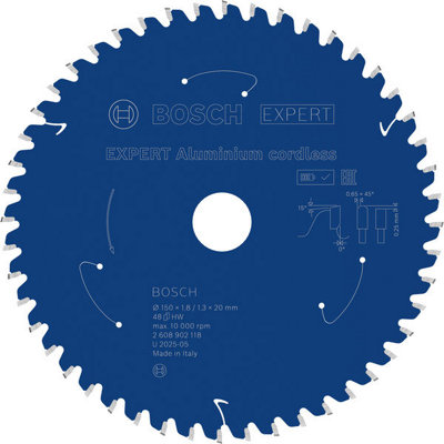 Bosch Expert Aluminium Cordless Circular Saw Blade 150 X 1.8/1.3 X 20mm T48 from B&Q