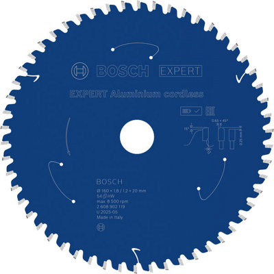 Bosch Aluminium Cordless Circular Saw Blade 160 X 1.8/1.2 X 20 mm T54 2608902119 from B&Q