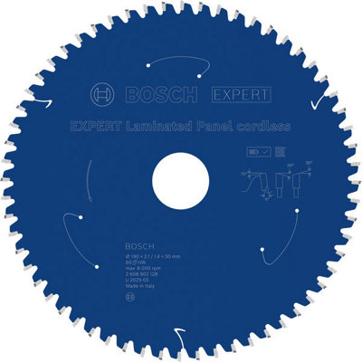 Bosch Expert Laminated Panel Circular Saw Blade 190 X2.1/1.4X30mm T60 2608902128 from B&Q
