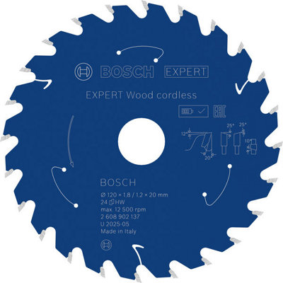 Bosch Wood Cordless Circular Saw Blade 120 X 1.8/1.2 X 20 mm T24 2608902137 from B&Q