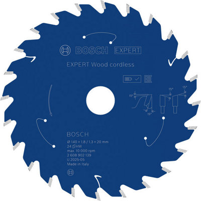 Bosch Expert Wood Cordless Circular Saw Blade 140X 1.8/1.3 X 20mm T24 2608902139 from B&Q