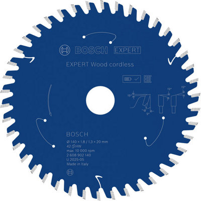 Bosch Expert Wood Cordless Circular Saw Blade 140X 1.8/1.3 X 20mm T42 2608902140 from B&Q