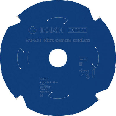 Bosch Expert Fibre Cement Circular Saw Blade 190 X 1.8/1.2 X 30mm T4 2608902201 from B&Q