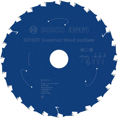 Bosch Construct Wood Circular Saw Blade 190 X 1.6/1 X 30 mm T24 2608902211 from B&Q