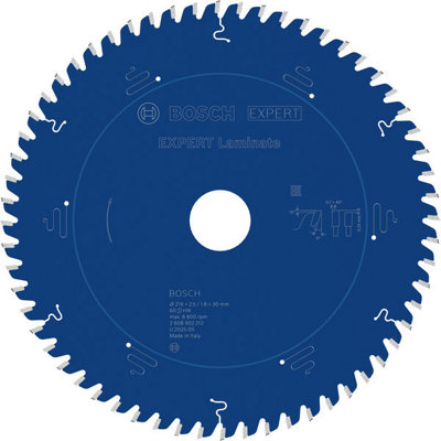 Bosch Expert Laminate Circular Saw Blade 216 X 2.5/1.8 X 30 mm T60 2608902212 from B&Q