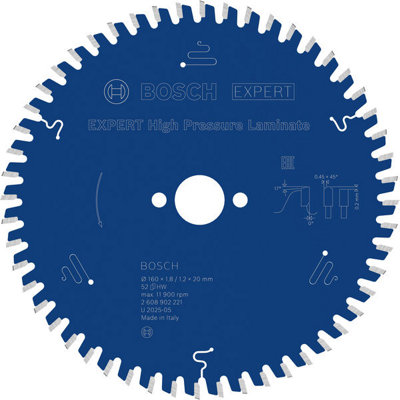 Bosch Expert High Pressure Laminate Circular Saw Blade 160 X 1.8/1.2 X 20mm T52 from B&Q