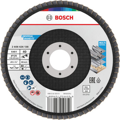Bosch Flaps Discs X451 Flap Disc 125 X 22.23 mm G40 T29 15 Pcs 2608626175 from B&Q
