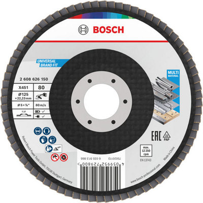 Bosch Flaps Discs X451 Flap Disc 125 X 22.23 mm G80 T27 15 Pcs 2608626181 from B&Q