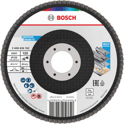 Bosch Flaps Discs X451 Flap Disc 125 X 22.23 mm G120 T27 15 Pcs 2608626182 from B&Q