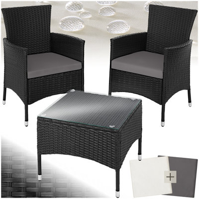 Tectake Garden Furniture Set Lucerne2 ArmchairsCoffee TableTwo Sets Of Cushion CoversBlack from B&Q