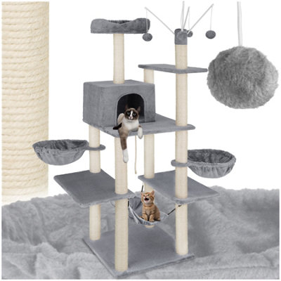 Tectake Cat Tree Lilou165 Cm TallSisal Scratching PostToys & Anti-Tip ProtectionGrey from B&Q