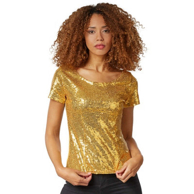 B&Q -  Short Sleeve Sequin Top -303707Gold M