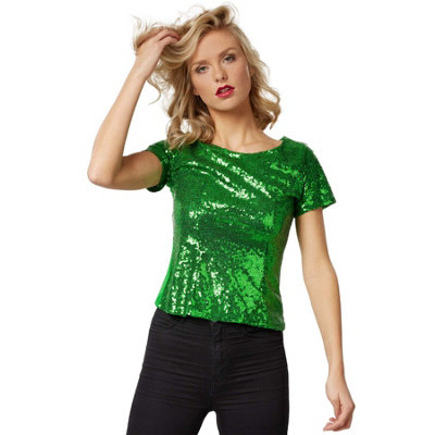B&Q -  Short Sleeve Sequin Top -303723Green L