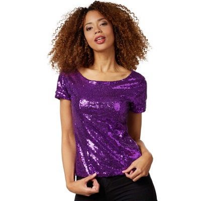 B&Q -  Short Sleeve Sequin Top -303739Purple Xl
