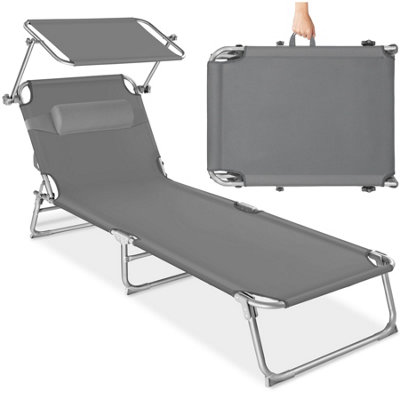 Tectake 1 Sun Lounger ChloéFoldable With Adjustable Sunroof4-Step Backrest And Head CushionGrey from B&Q