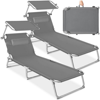 Tectake 2 Set Of 2 Sun Loungers ChloéFoldable With Sunroof4-Step BackrestHead CushionGrey from B&Q