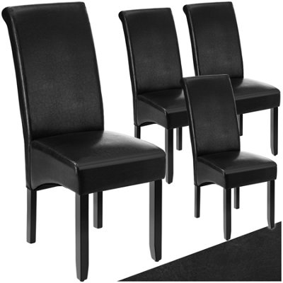 B&Q -  Set Of 4 Dining ChairErgonomic Seat ShapeHigh BackrestPaddedFaux Leather Black