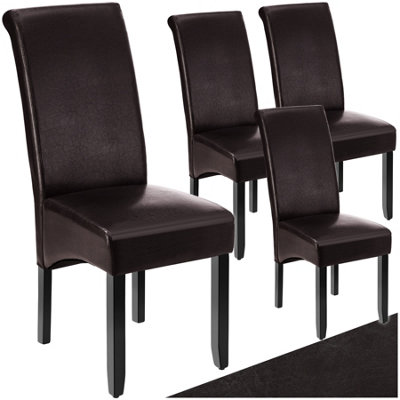 B&Q -  Set Of 4 Dining ChairErgonomic Seat ShapeHigh BackrestPaddedFaux Leather Brown