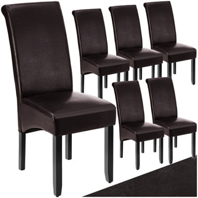 B&Q -  Set Of 6 Dining ChairErgonomic Seat ShapeHigh BackrestPaddedFaux Leather Brown
