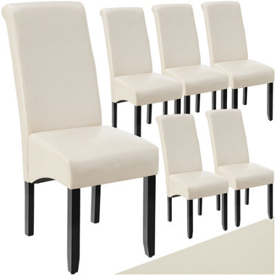 B&Q -  Set Of 6 Dining ChairErgonomic Seat ShapeHigh BackrestPaddedFaux Leather Cream