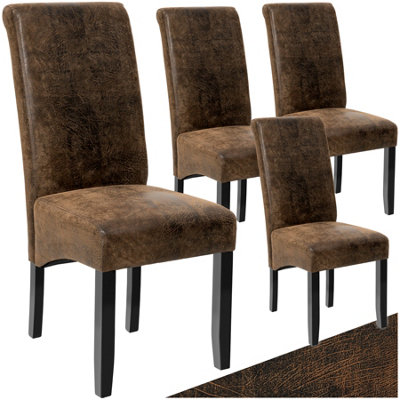Tectake Dining Chair - Ergonomic Seat Shape, High Backrest, Padded, Faux Leather - Antique Set Of 4 Brown