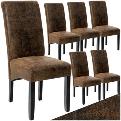 Tectake Dining Chair - Ergonomic Seat Shape, High Backrest, Padded, Faux Leather - Antique Set Of 6 Brown