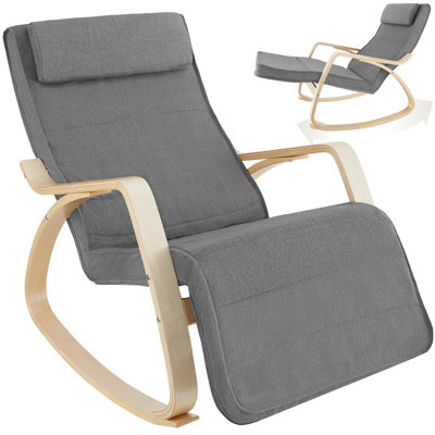 Tectake 1 Rocking Chair OndaWith ArmrestsComfortable Padding With Pillow5-Step Adjustable Footrest Light Grey from B&Q