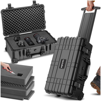 Tectake Camera CaseHard ShellFoam InsertsWaterproofTelescopic Handle MBlack from B&Q