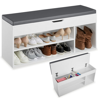 Tectake Shoe Rack Natalya4 Storage SpacesBench Seat CushionFor 9 Pairs Of Shoes104 CmWhite from B&Q