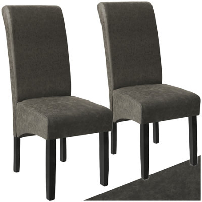 B&Q -  Set Of 2 Dining ChairErgonomic Seat ShapeHigh BackrestPaddedFaux Leather Gray Marbled