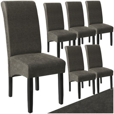 B&Q -  Set Of 6 Dining ChairErgonomic Seat ShapeHigh BackrestPaddedFaux Leather Gray Marbled