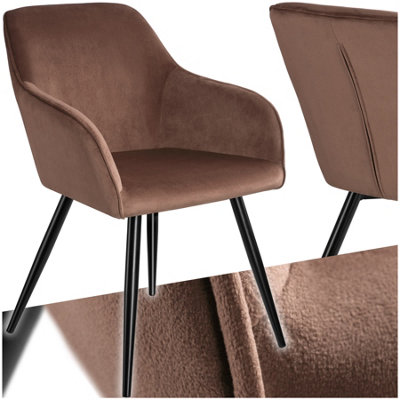 Tectake 1 Dining Chair MarilynWith ArmrestsPaddedVelvet LookBlack Steel Legs Brown/black from B&Q