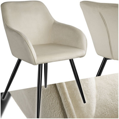 Tectake 1 Dining Chair MarilynWith ArmrestsPaddedVelvet LookBlack Steel Legs Cream/black from B&Q