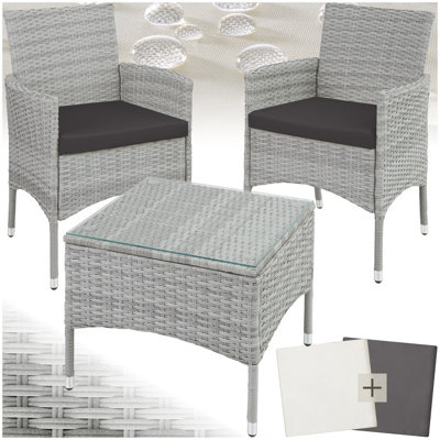 Tectake Garden Furniture Set Lucerne2 ArmchairsCoffee TableTwo Sets Of Cushion CoversLight Grey from B&Q