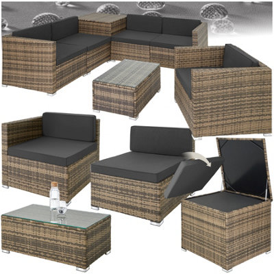 Tectake Garden Furniture Set PisaModular SofaArmchairCoffee TableCushion Storage Box Nature from B&Q