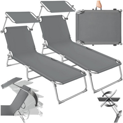 Tectake 2 Sun Lounger Set Of 2FoldableAdjustable Sunshade And 4-Step BackrestGrey from B&Q