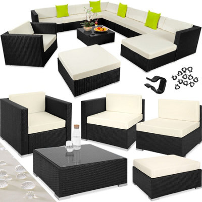 Tectake Garden Furniture Set Las VegasLarge Outdoor Corner SofaArmchairCoffee Table Black from B&Q