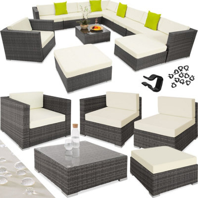 Tectake Garden Furniture Set Las VegasLarge Outdoor Corner SofaArmchairCoffee Table Grey from B&Q